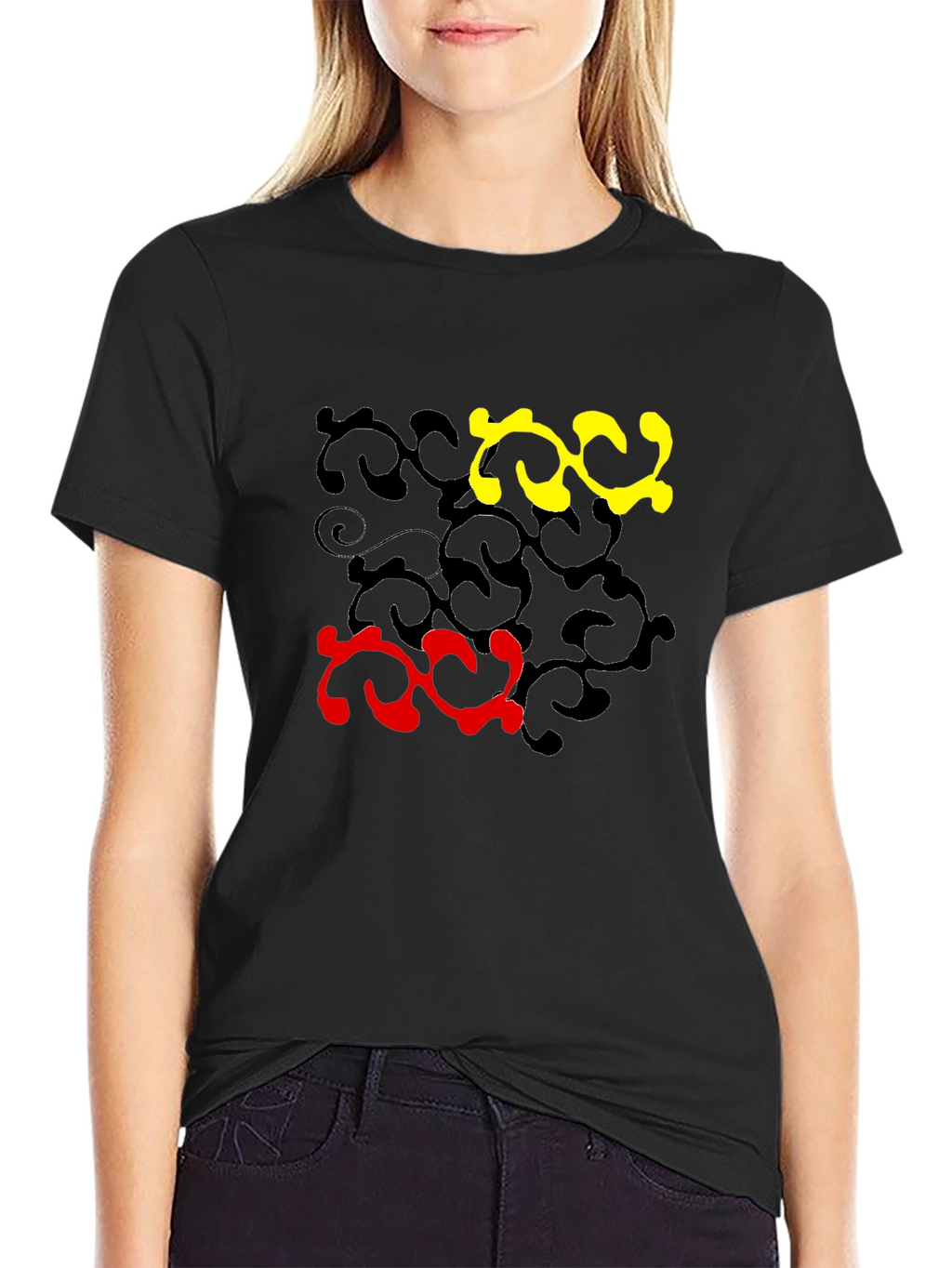 Abstract Swirl Design Black T-Shirt