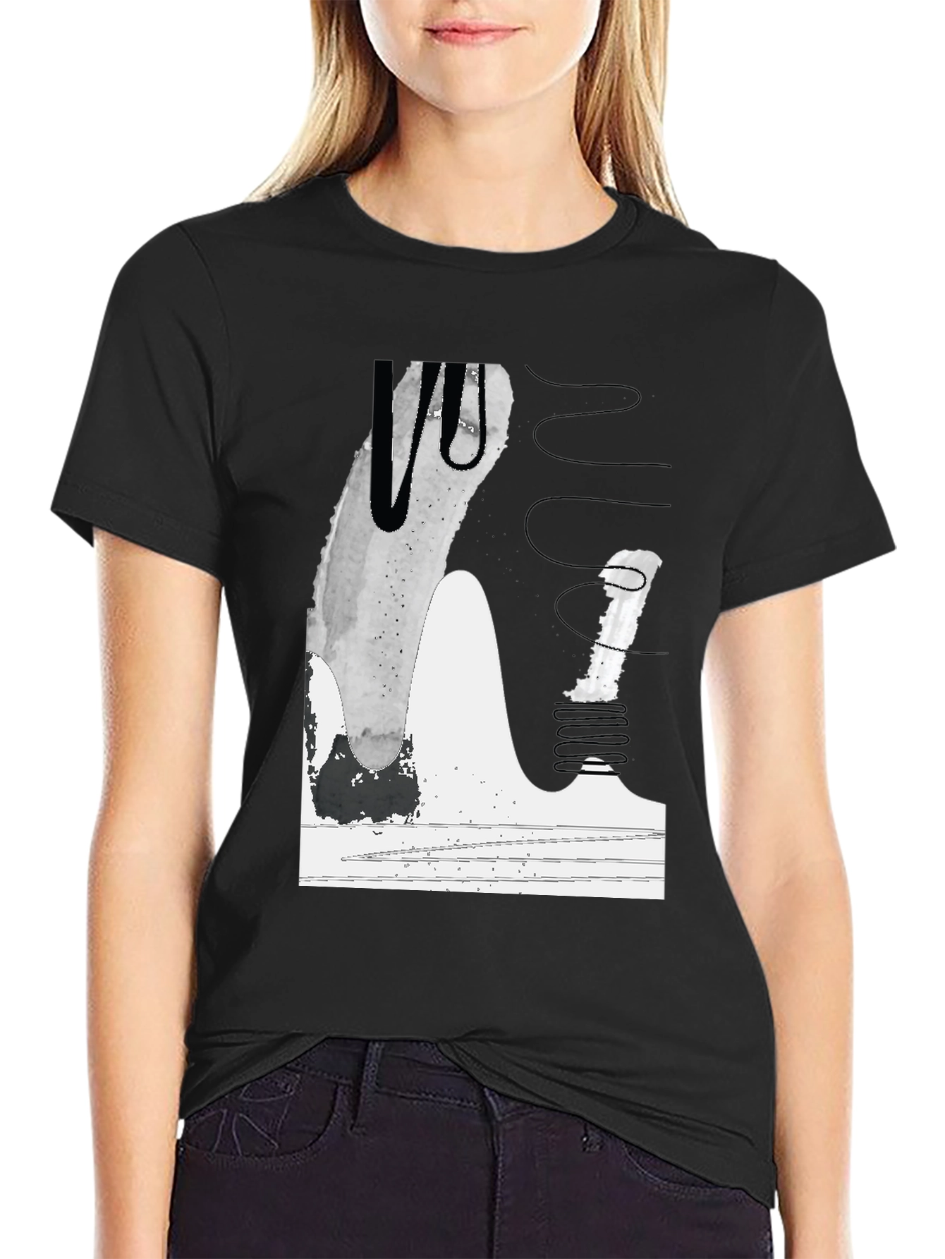 Abstract Graphic Print Tee - Modern Black T-Shirt