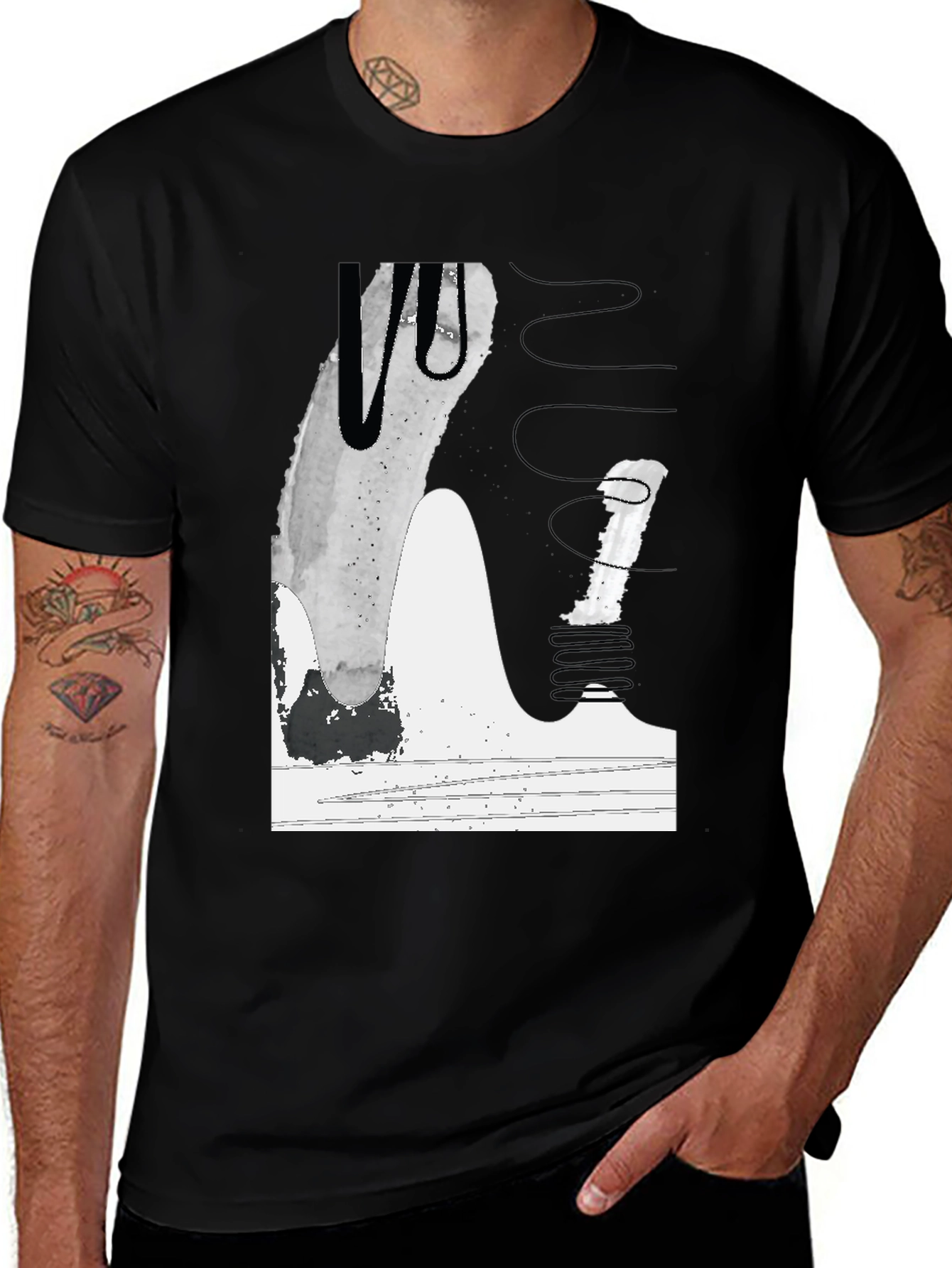 Abstract Graphic Print Tee - Modern Black T-Shirt
