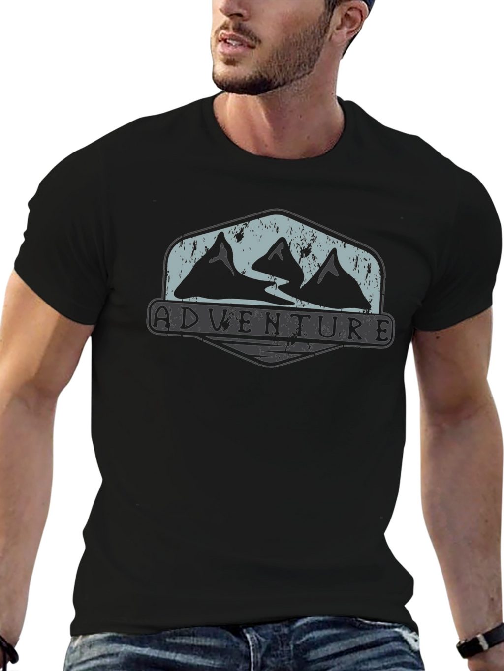 Adventure Mountain Graphic Tee - Black Cotton