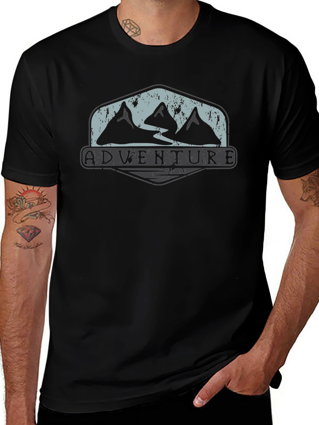 Adventure Mountain Graphic Tee - Black Cotton