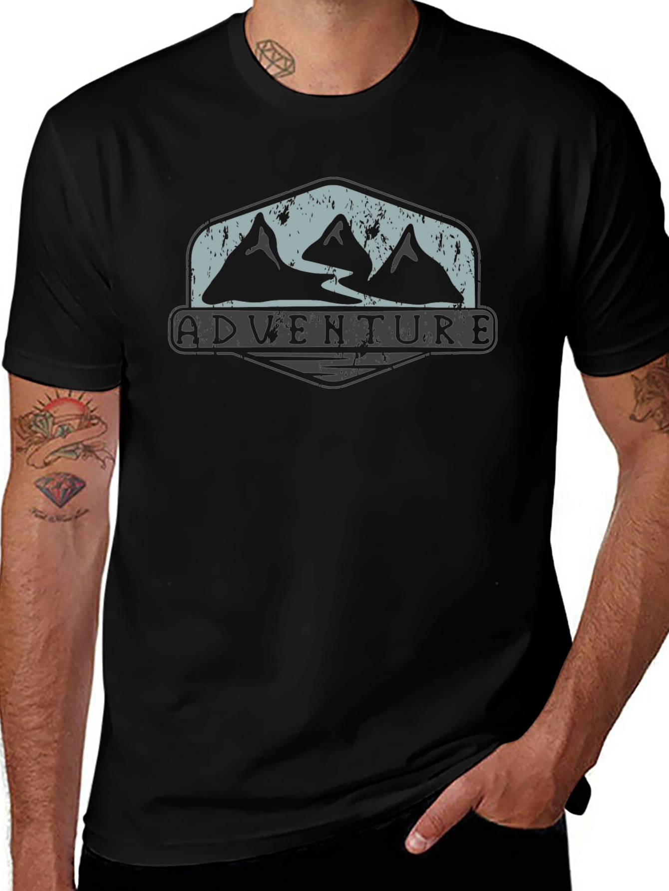 Adventure Mountain Graphic Tee - Black Cotton