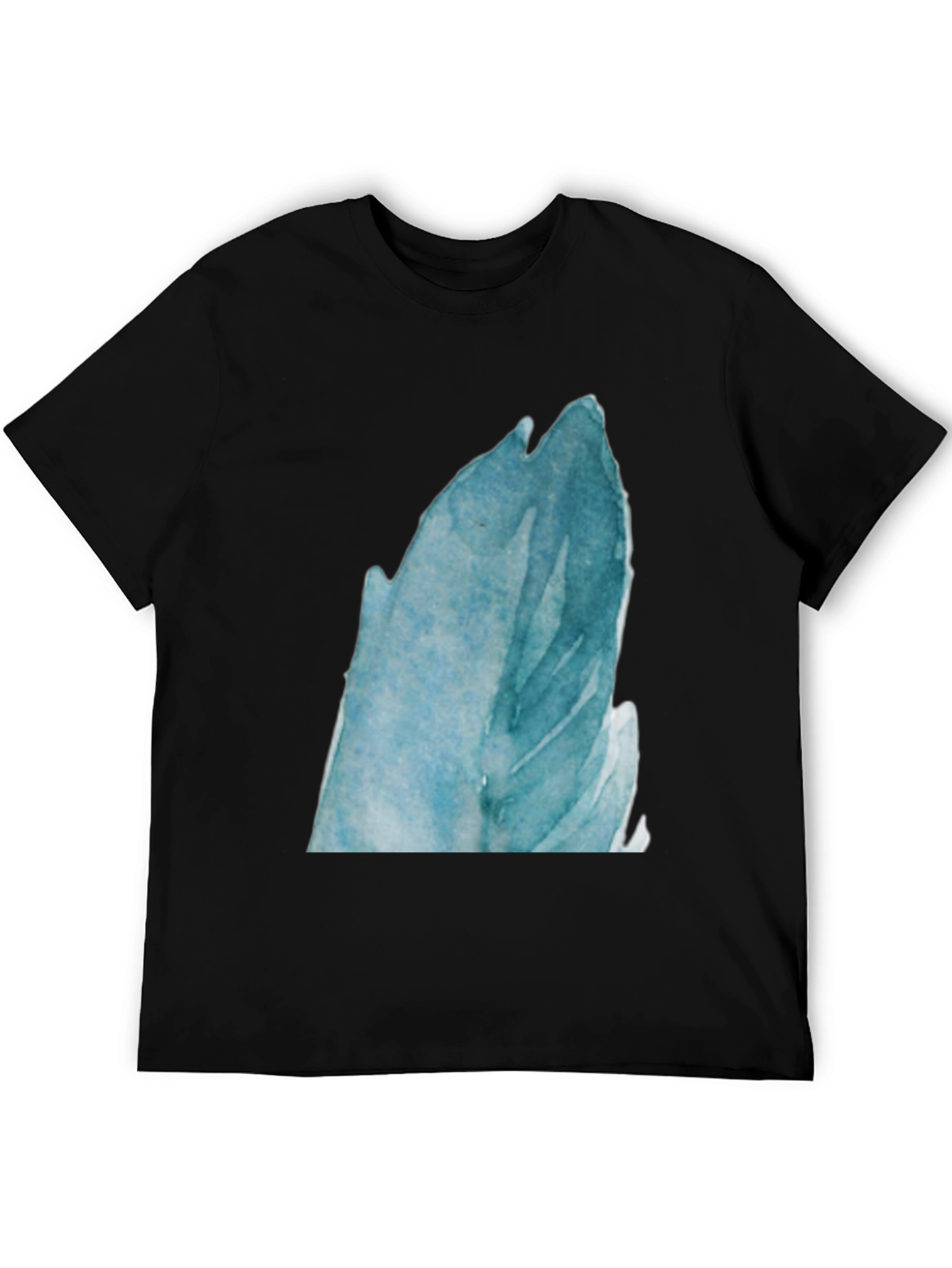 Abstract Blue Feather Print Black T-Shirt