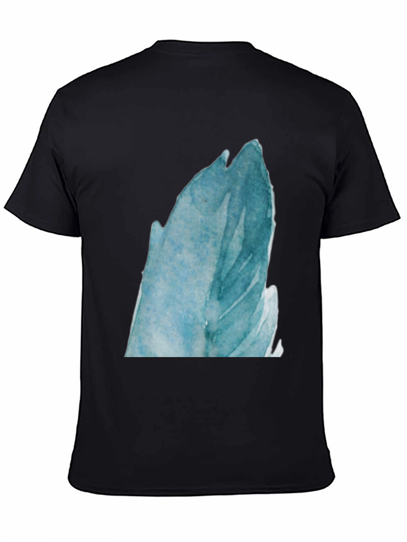 Abstract Blue Feather Print Black T-Shirt