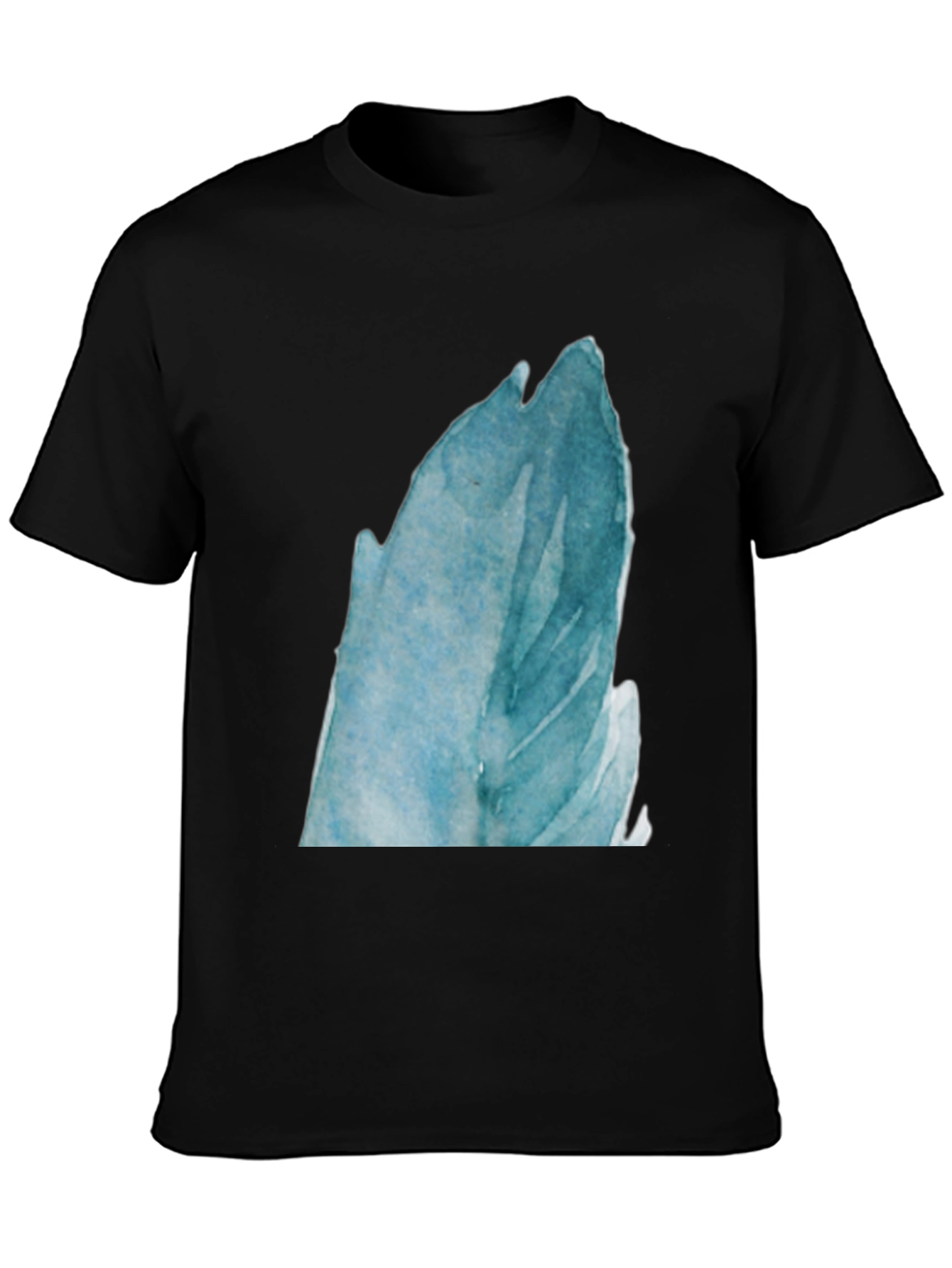 Abstract Blue Feather Print Black T-Shirt