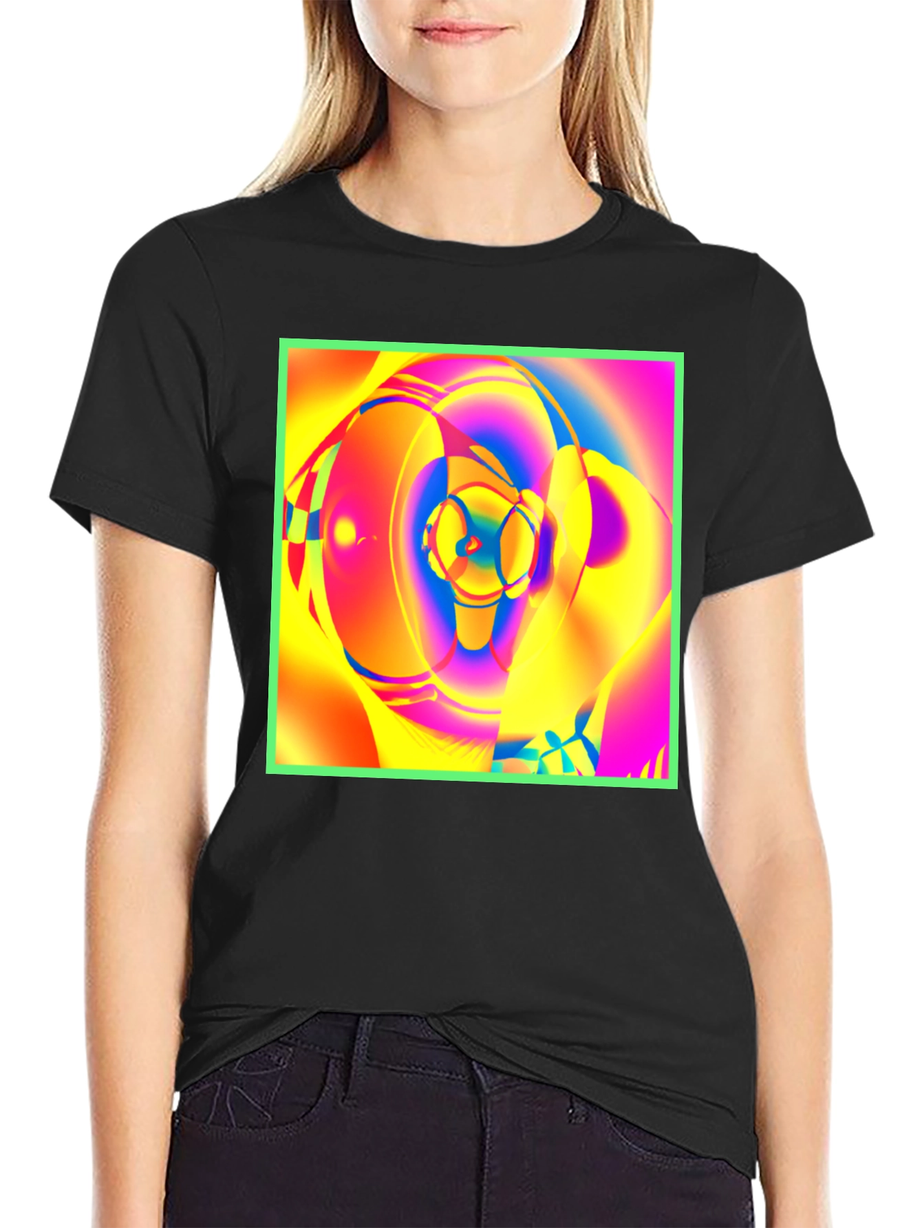 Abstract Art Graphic Tee - Vivid Colors Black Cotton