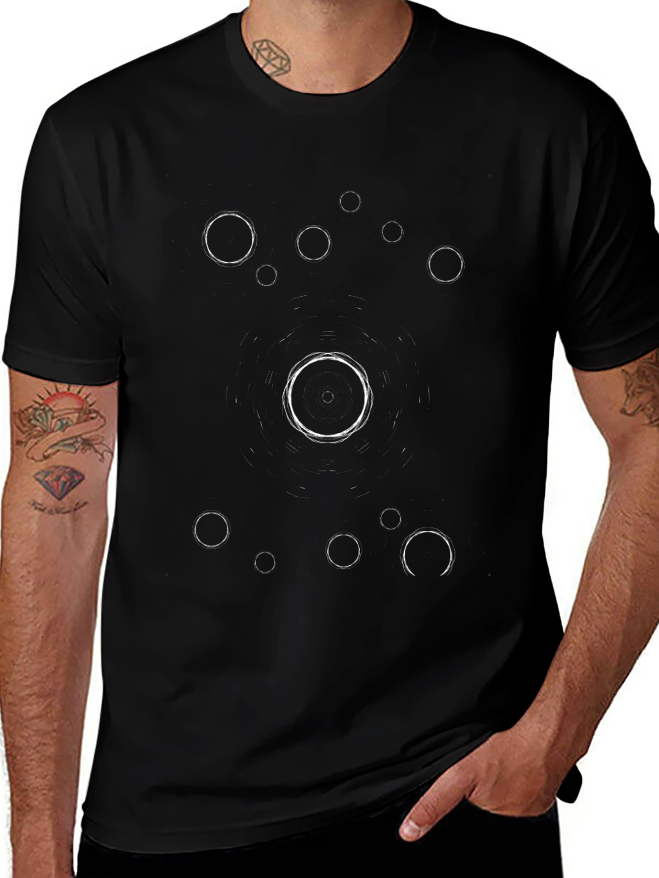 Abstract Circle Design Black Graphic Tee